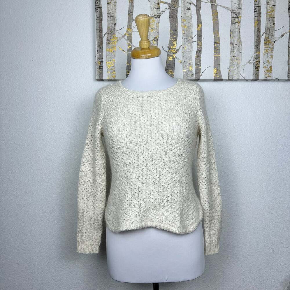 Ann Taylor Fuzzy Wool Mohair Blend Sweater Ivory Medium